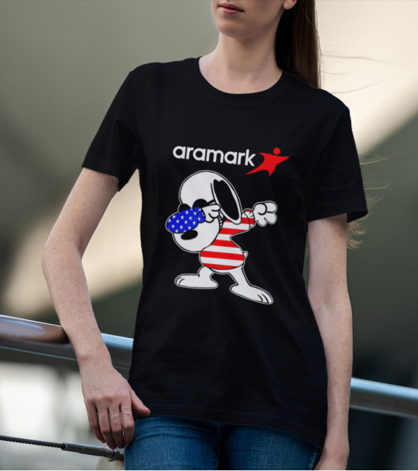 Aramark Snoopy Dabbing American Flag Red White Blue Character T-Shirt