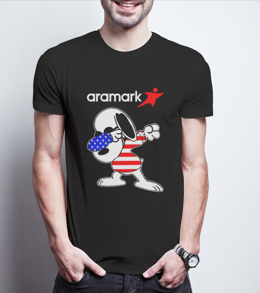 Aramark Snoopy Dabbing American Flag Red White Blue Character T-Shirt