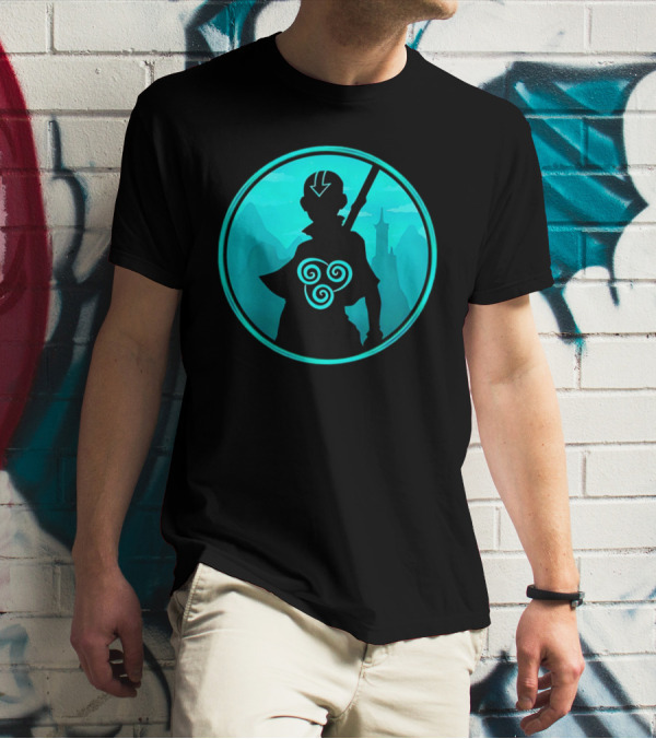 Avatar Aang Airbending Silhouette With Arrow Mark And Air Nomad Symbol T-Shirt
