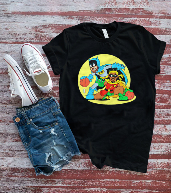 Batman And Robin Warriors Basketball Cartoon Crossover With Superhero Style T-Shirt