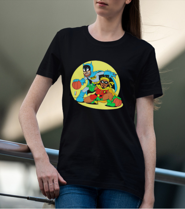 Batman And Robin Warriors Basketball Cartoon Crossover With Superhero Style T-Shirt