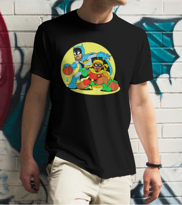 Batman And Robin Warriors Basketball Cartoon Crossover With Superhero Style T-Shirt