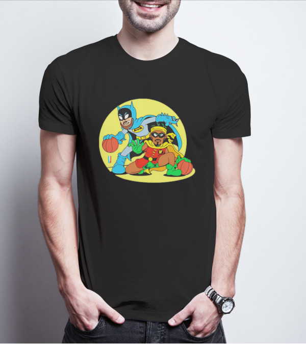Batman And Robin Warriors Basketball Cartoon Crossover With Superhero Style T-Shirt