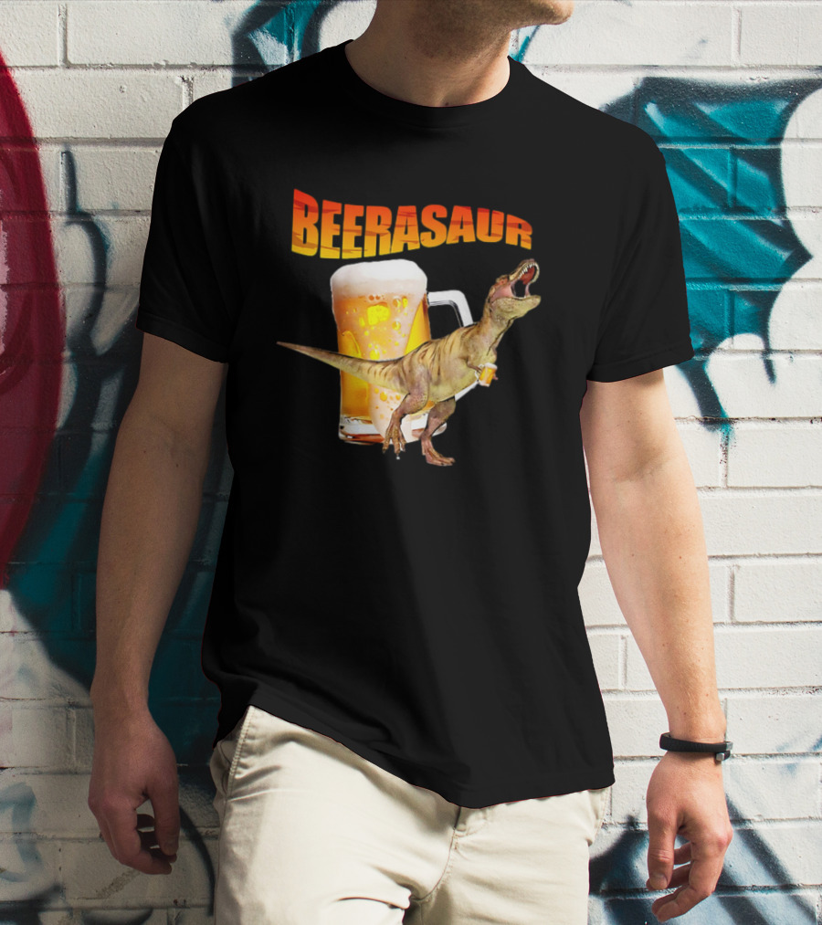 Beerasaur Dinosaur With Beer Ferocious Roar T-Shirt