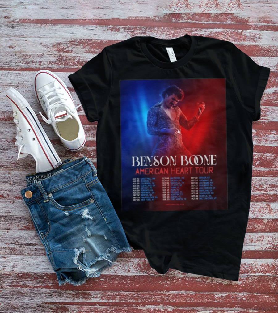 Benson Boone American Heart Tour 2025 Cities And Dates August To October T-Shirt