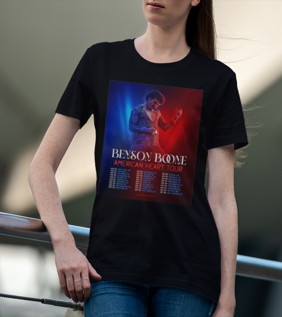 Benson Boone American Heart Tour 2025 Cities And Dates August To October T-Shirt