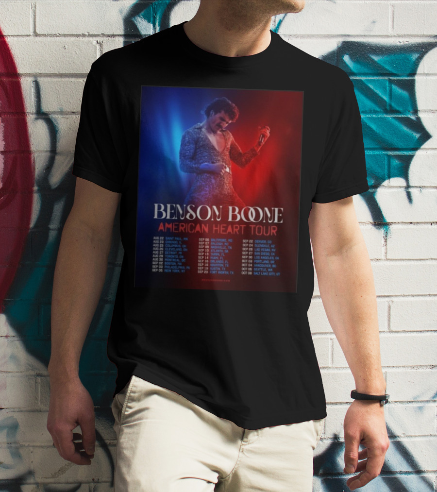 Benson Boone American Heart Tour 2025 Cities And Dates August To October T-Shirt