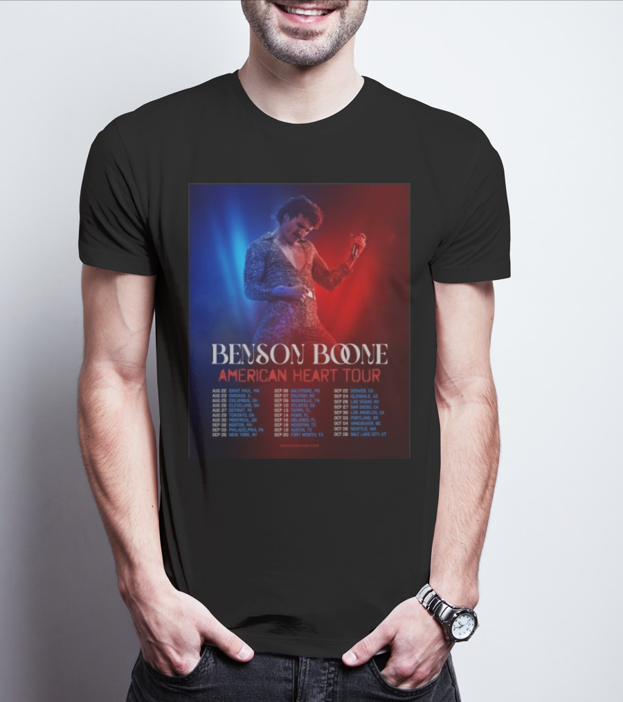 Benson Boone American Heart Tour 2025 Cities And Dates August To October T-Shirt