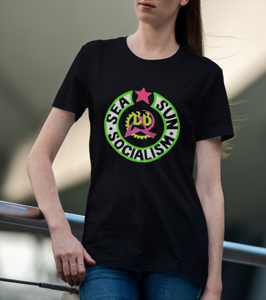 Billy Bragg Sea Sun Socialism LD Star Circle T-Shirt