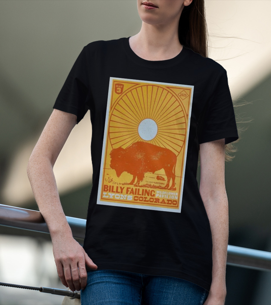 Billy Failing Wildflower Pavilion May 3 2025 Lyons Colorado Concert Buffalo Sunburst Art T-Shirt