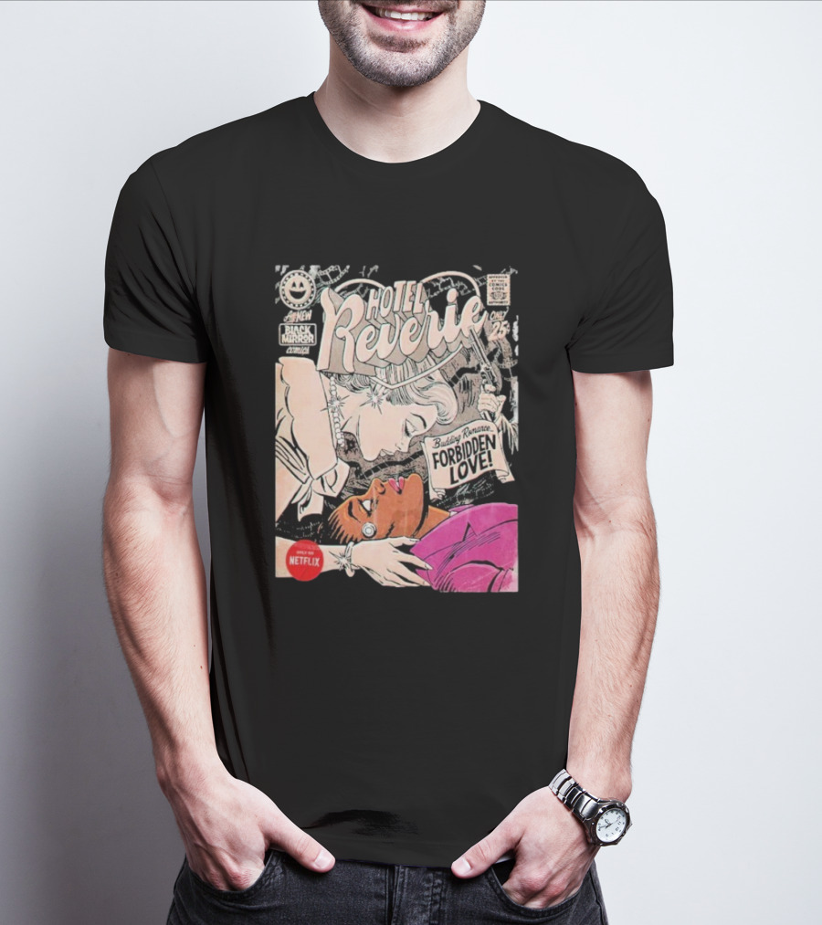 Black Mirror Comics Hotel Reverie Budding Romance Forbidden Love 2025 By Butcher Billy Netflix T-Shirt