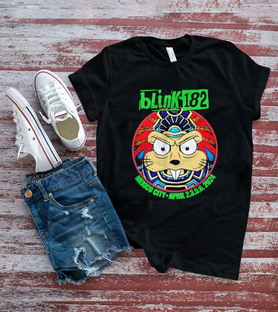 Blink-182 Palacio De Los Deportes CDMX México April 2 3 5 6 2024 Bunny Aztec Design T-Shirt