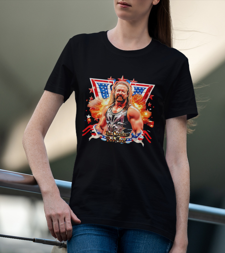Bob Cook The Cooker Professional Wrestler Starburst American Flag T-Shirt