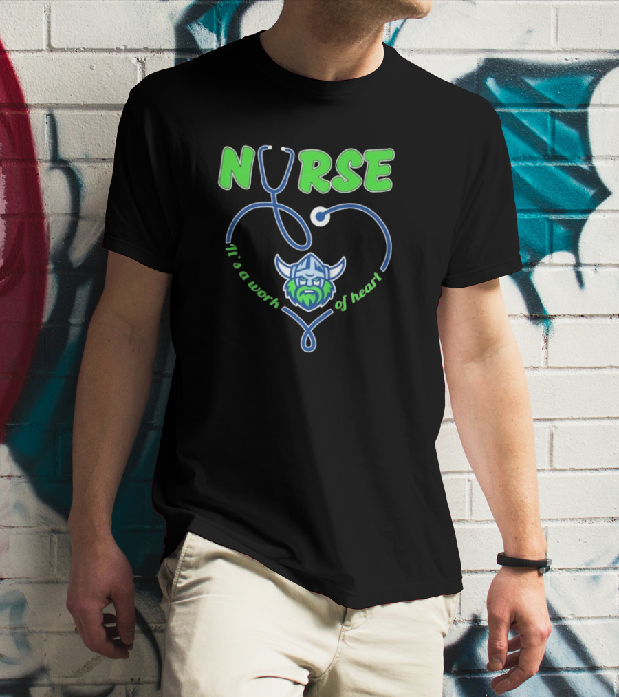 Nurse It's A Work Of Heart Canberra Raiders Stethoscope Viking Helmet T-Shirt