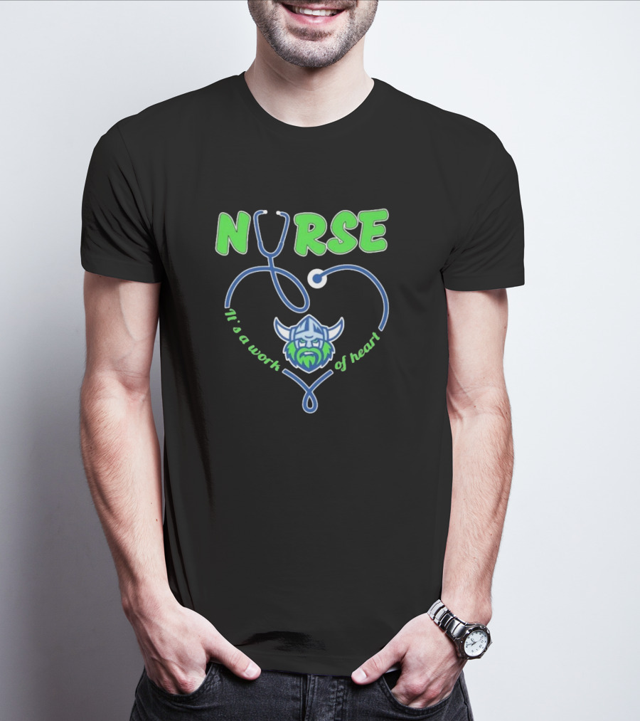 Nurse It's A Work Of Heart Canberra Raiders Stethoscope Viking Helmet T-Shirt