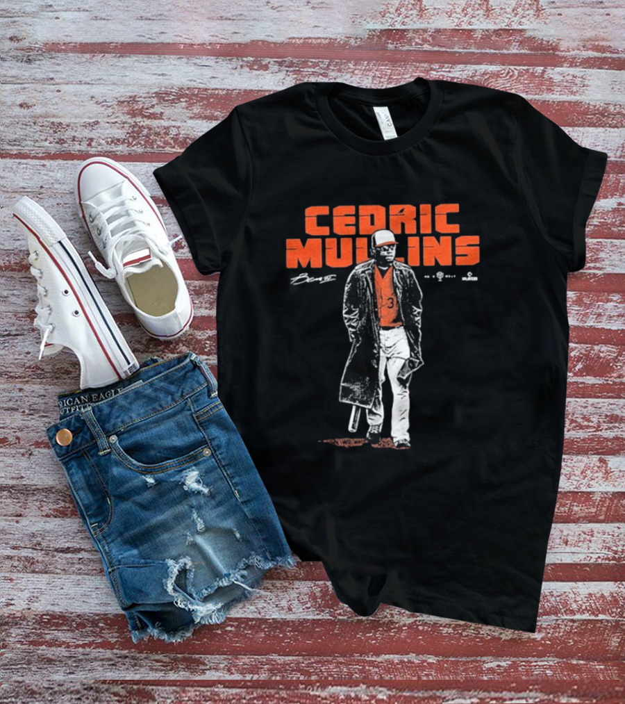 Cedric Mullins Baseball Player Number 31 Walking In Coat With Bat T-Shirt