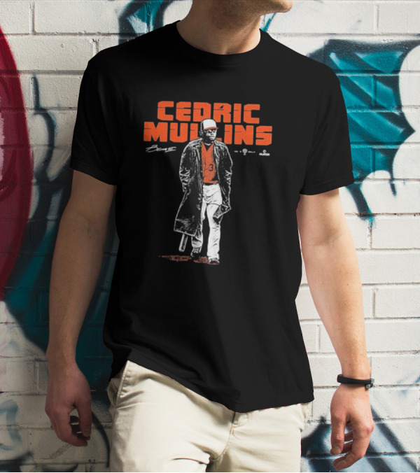 Cedric Mullins Baseball Player Number 31 Walking In Coat With Bat T-Shirt