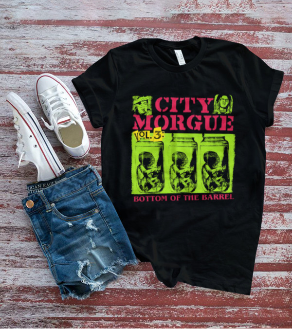 City Morgue Bottom Of The Barrel Green Neon Skeleton Illustrations T-Shirt