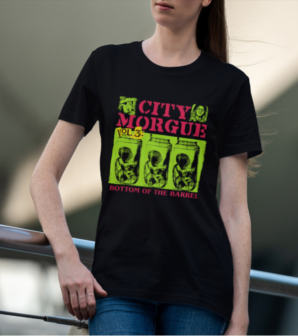 City Morgue Bottom Of The Barrel Green Neon Skeleton Illustrations T-Shirt