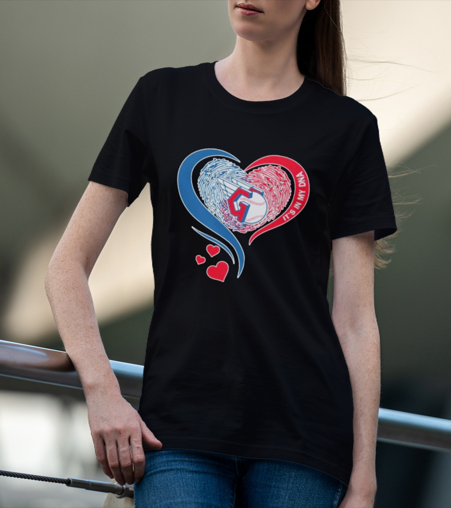 Cleveland Guardians It's In My DNA Heart Baseball Fingerprint T-Shirt