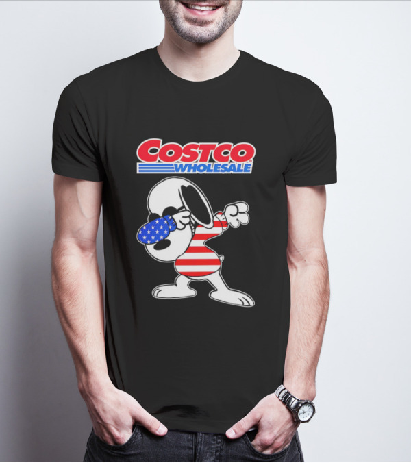 Costco Wholesale Snoopy Dabbing American Flag Stripes And Stars T-Shirt