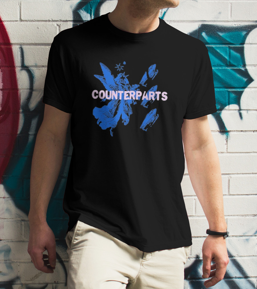 Counterparts Angel Eulogy Blue Angelic Figure With Pink Typography T-Shirt