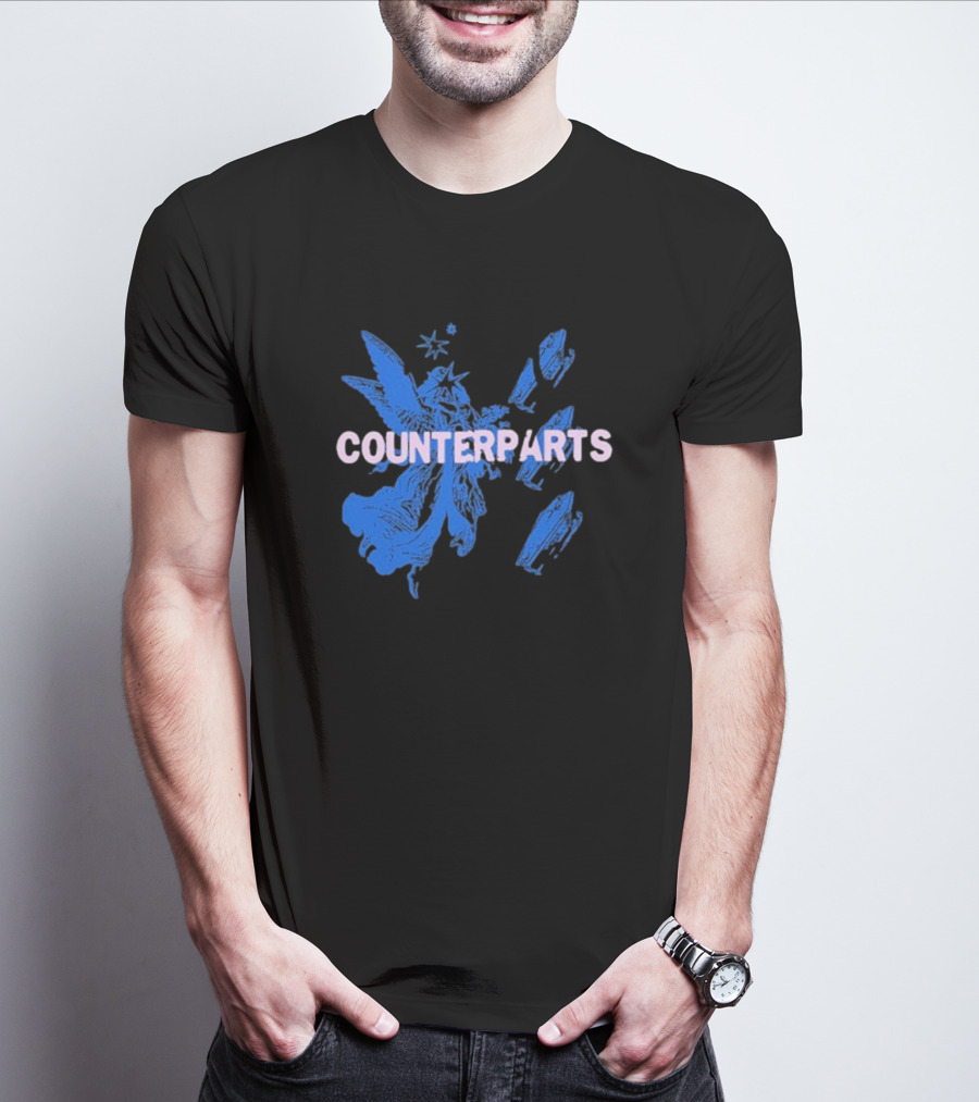 Counterparts Angel Eulogy Blue Angelic Figure With Pink Typography T-Shirt