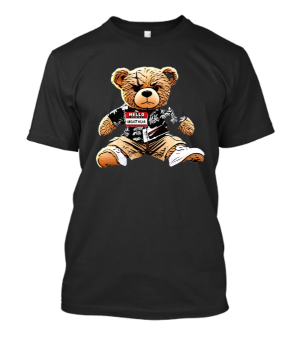 Hello Creasy Bear Fundraiser Hawaiian Theme With Name Tag T-Shirt