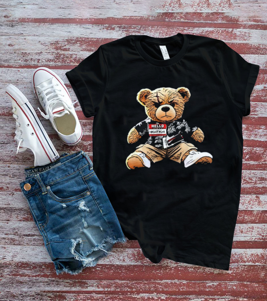 Hello Creasy Bear Fundraiser Hawaiian Theme With Name Tag T-Shirt