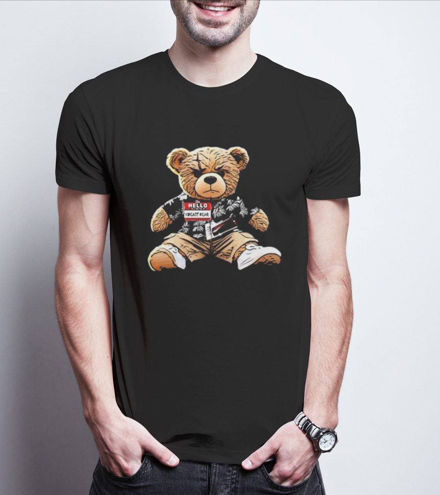 Hello Creasy Bear Fundraiser Hawaiian Theme With Name Tag T-Shirt