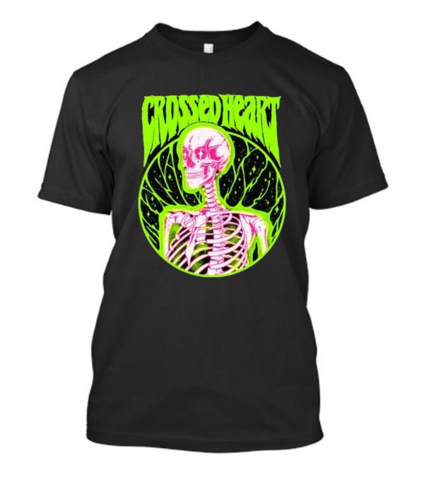 Crossed Heart Skeleton Neon Illustration T-Shirt
