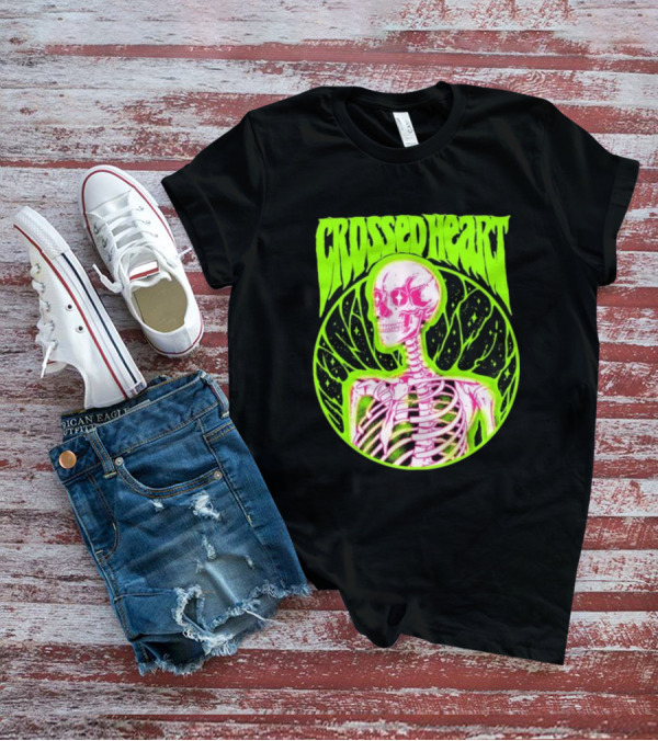 Crossed Heart Skeleton Neon Illustration T-Shirt