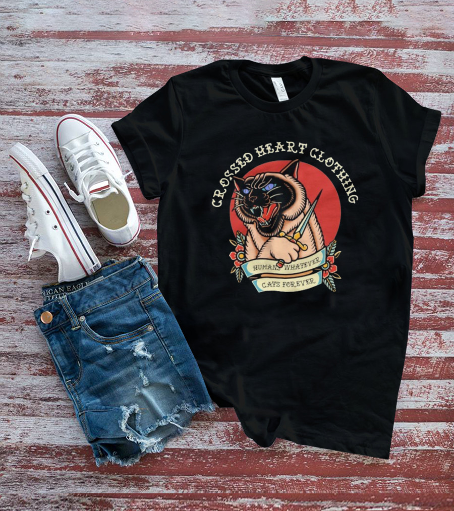Crossed Heart Clothing Human Whatever Cats Forever Knife T-Shirt