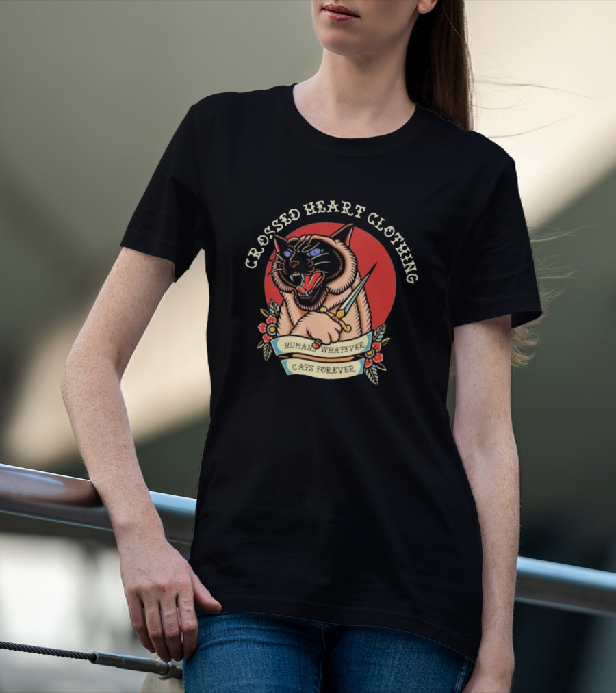 Crossed Heart Clothing Human Whatever Cats Forever Knife T-Shirt