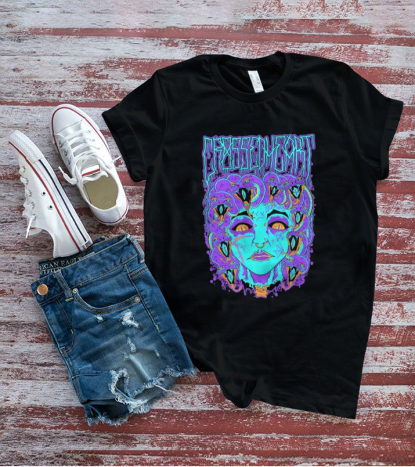 Crossed Heart Neon Medusa Snakes T-Shirt