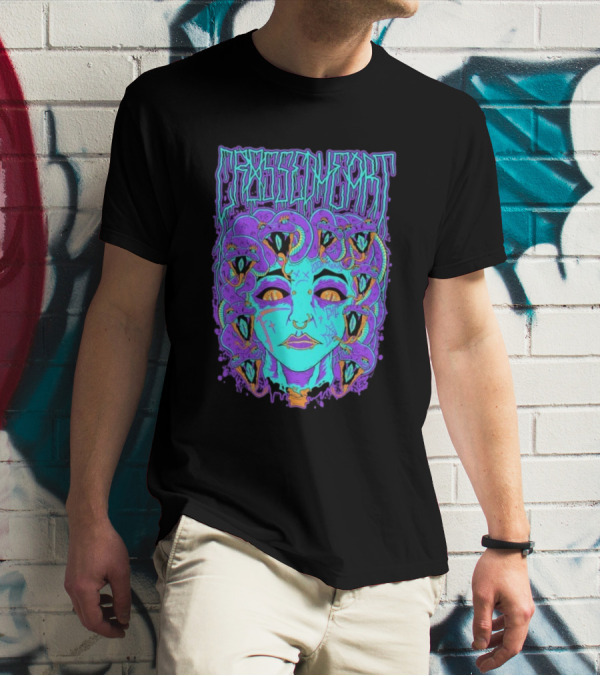 Crossed Heart Neon Medusa Snakes T-Shirt