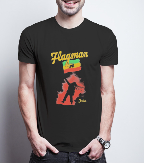 Damian Marley Flagman Judah Reggae Silhouette Red Map Background T-Shirt