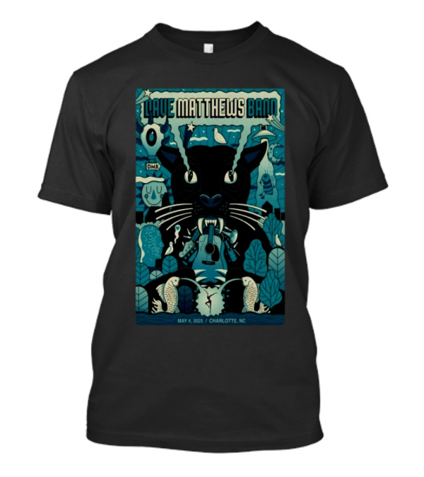 Dave Matthews Band Show May 4 2025 Charlotte NC Cat And Guitar Imagery T-Shirt
