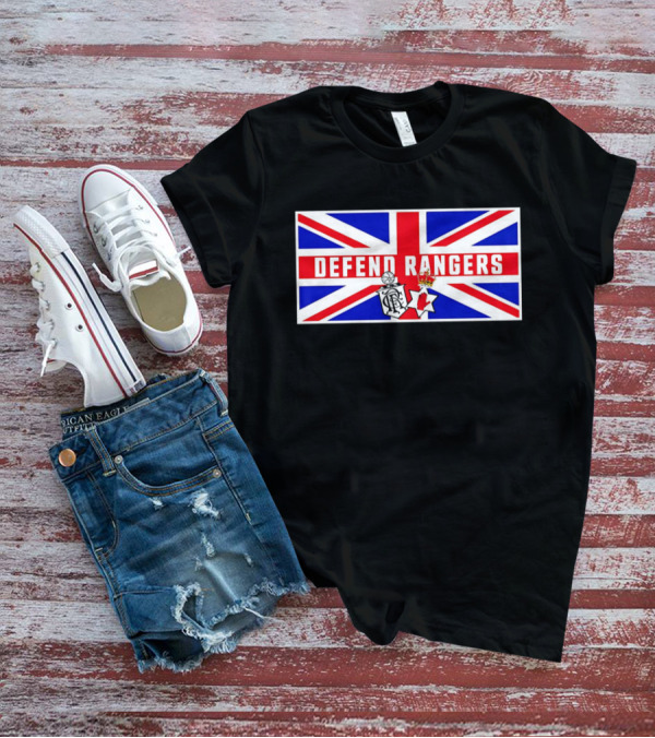 Defend Rangers Union Flag With FCRF Crest And Red Hand Of Ulster T-Shirt