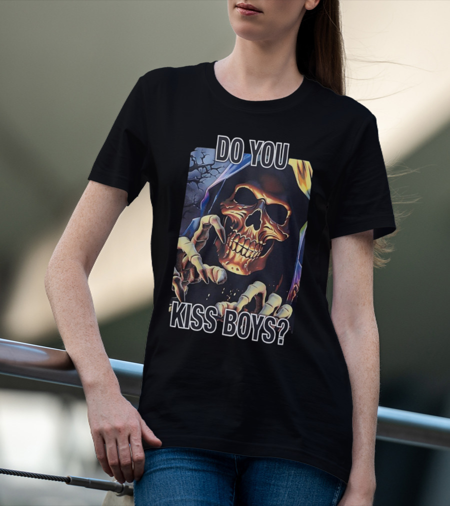 Do You Kiss Boys Skeleton Grim Reaper Halloween T-Shirt