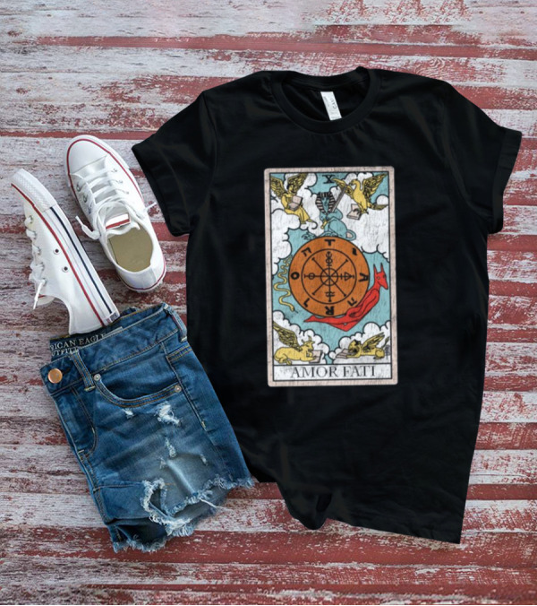 Destiny Unveiled Black Amor Fati Tarot Wheel Of Fortune T-Shirt