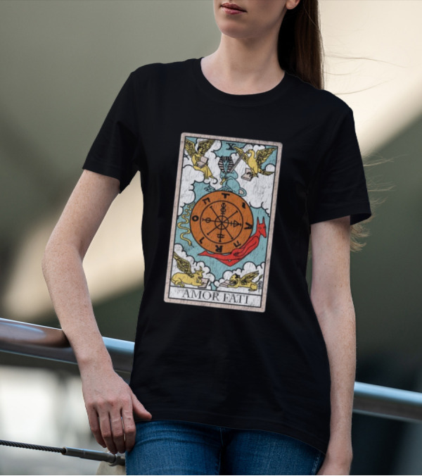Destiny Unveiled Black Amor Fati Tarot Wheel Of Fortune T-Shirt