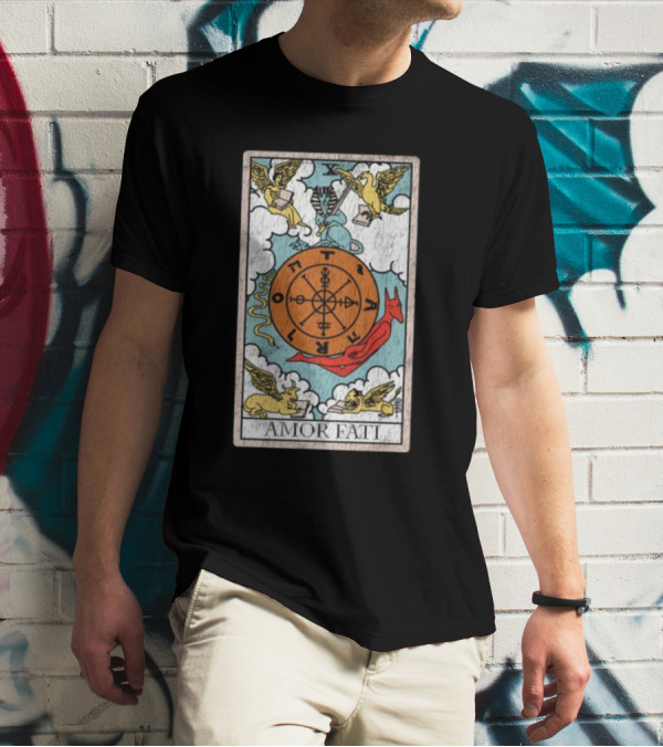 Destiny Unveiled Black Amor Fati Tarot Wheel Of Fortune T-Shirt