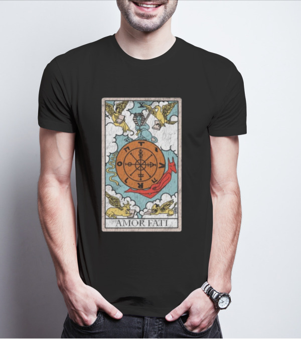 Destiny Unveiled Black Amor Fati Tarot Wheel Of Fortune T-Shirt