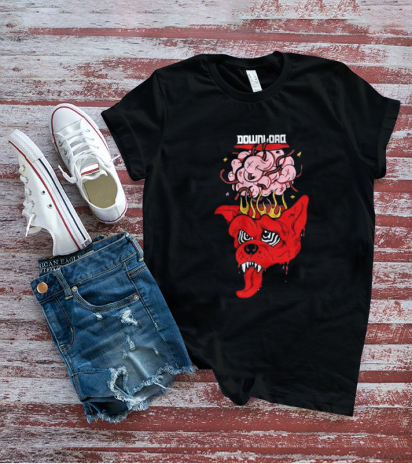 Download Festival Brain Explosion Red Dog Flames Quirky Cartoon Style T-Shirt