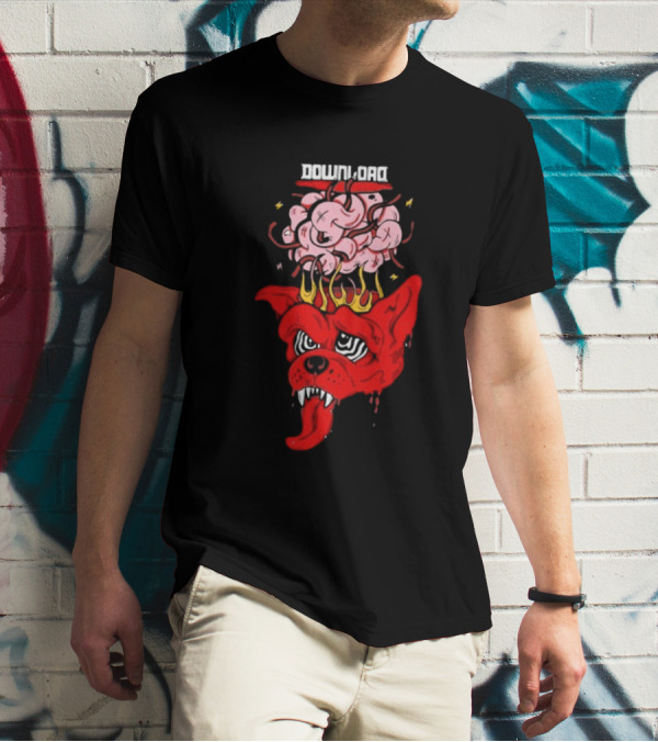 Download Festival Brain Explosion Red Dog Flames Quirky Cartoon Style T-Shirt