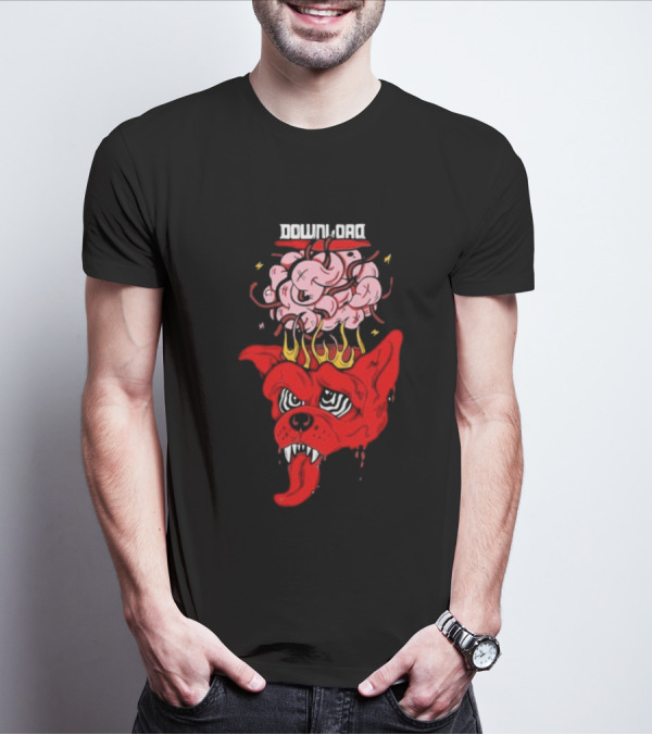 Download Festival Brain Explosion Red Dog Flames Quirky Cartoon Style T-Shirt