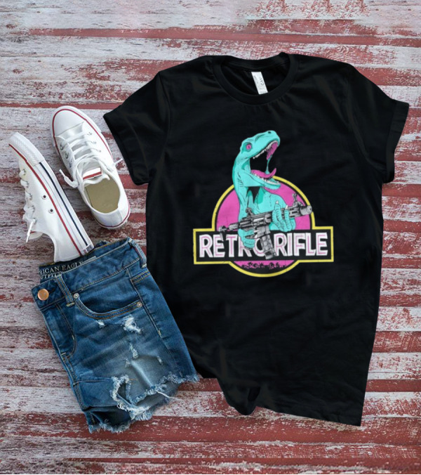 Retro Rifle Dinosaur Holding Gun Vintage Style T-Shirt
