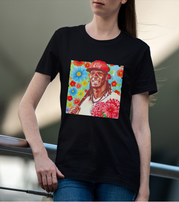 Elly De La Cruz Cincinnati Reds Floral Baseball Imagery T-Shirt