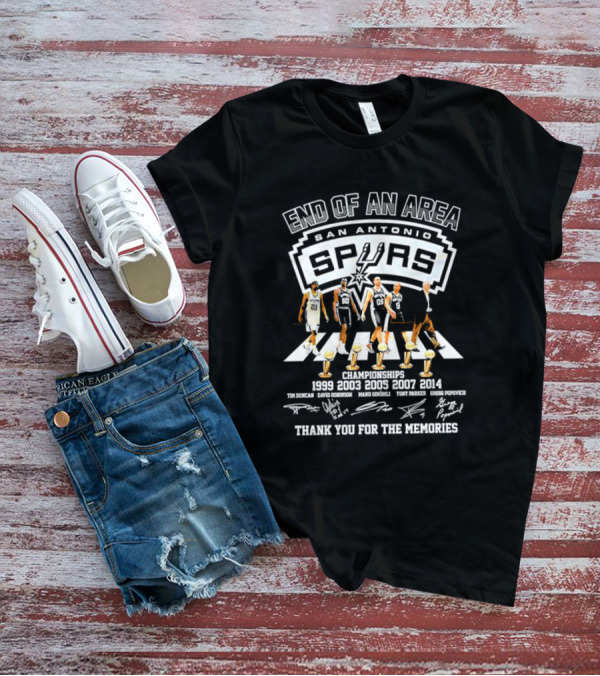 End Of An Era San Antonio Spurs Championships 1999 2003 2005 2007 2014 Thank You For The Memories Signatures T-Shirt